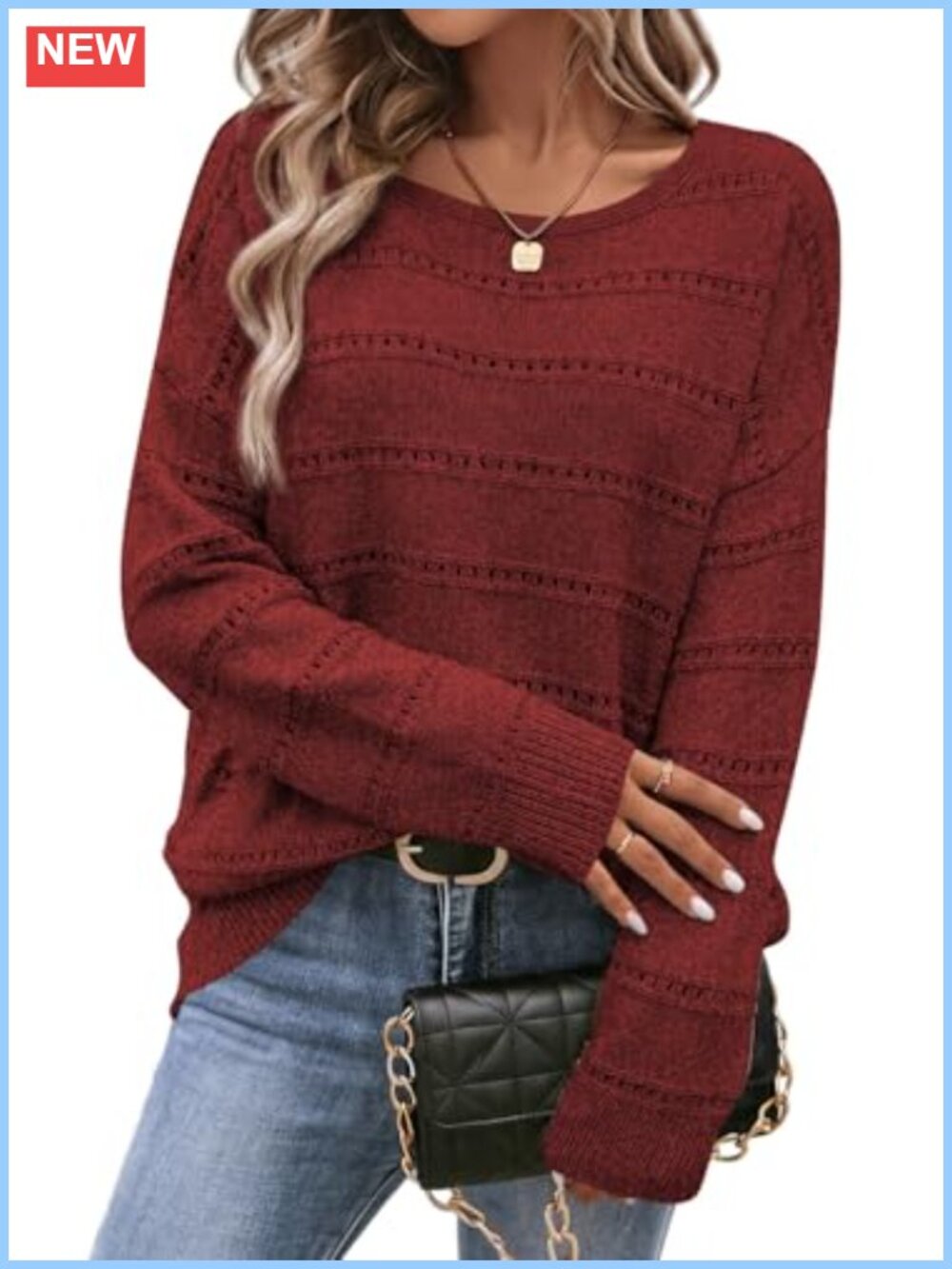 SHEWIN Women's Crewneck Long Sleeve Hollow Out Knit Lightweight Sweater Pullover